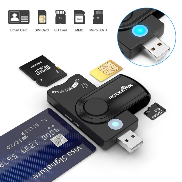 ROCKETEK CR310 USB 3.0 + TF-Karte + SD-Karte + SIM-Karte + Smartcard Multifunktionskartenleser, USB 3.0