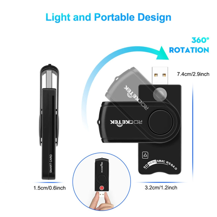ROCKETEK CR310 USB 3.0 + TF-Karte + SD-Karte + SIM-Karte + Smartcard Multifunktionskartenleser, USB 3.0