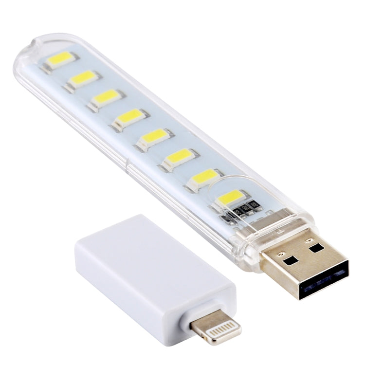 8LEDs 5V 200LM USB LED Book Light Portable Night Light, with 8 Pin Adapter, with 8 Pin  Adapter