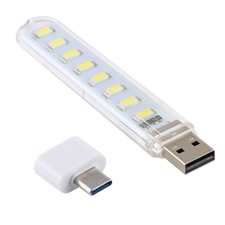 8 LEDs 5V 200LM USB LED-Buchleuchte tragbares Nachtlicht, mit Typ-C-Adapter, mit Typ-C-Adapter