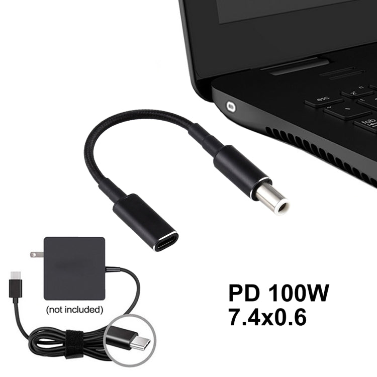 PD 100W 18.5-20V 7.4 x 0.6mm to USB-C / Type-C Adapter Nylon Braid Cable for Dell