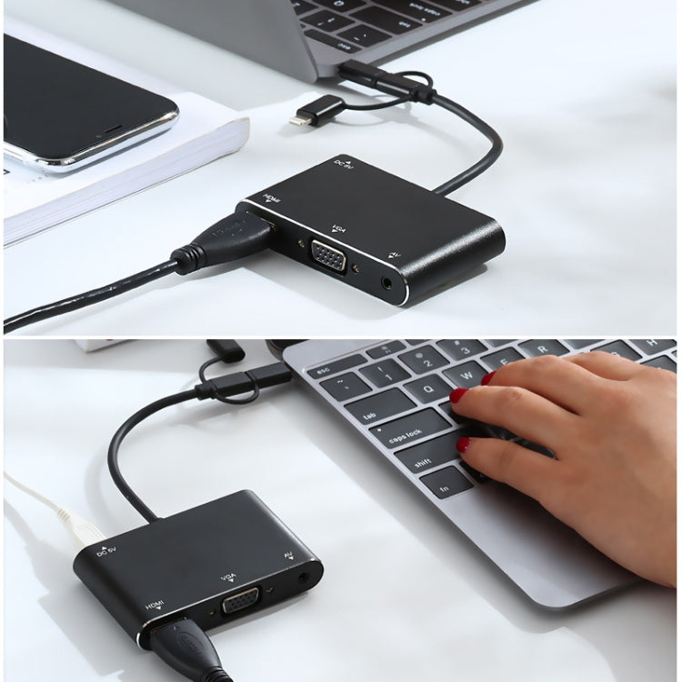 7585B 3 in 1 Micro USB / 8 Pin / Type-C to VGA / HDTV / AV Adapter Mobile HD Screen Player