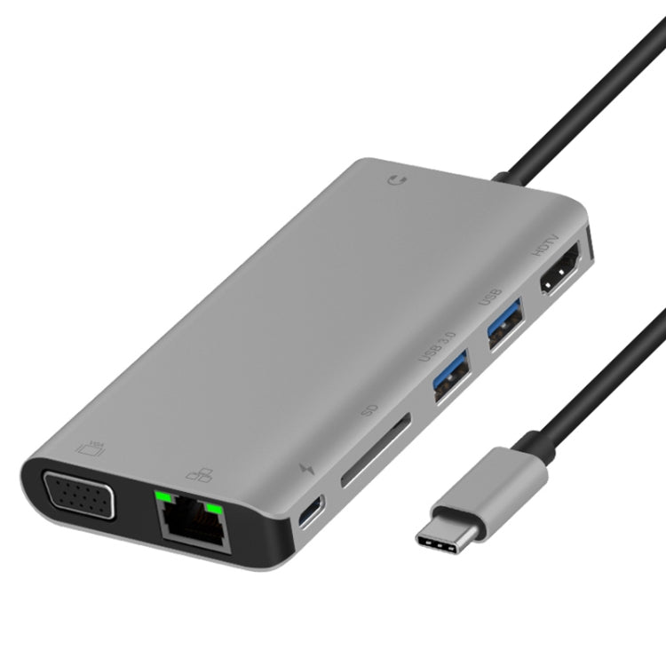 Onten 9591BD 8 in 1 USB-C / Type-C to PD USB-C / Type-C Charging + Gigabit Ethernet + Dual USB 3.0 + HDMI + VGA + SD Card Slot + 3.5mm AUX HUB, 9591BD Grey, 9591BD Silver