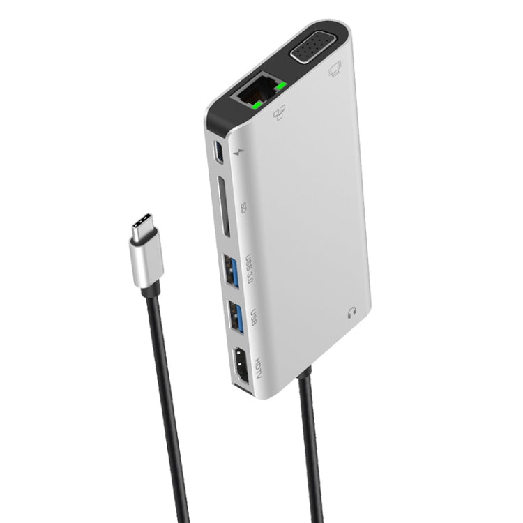 Onten 9591BD 8 in 1 USB-C / Type-C to PD USB-C / Type-C Charging + Gigabit Ethernet + Dual USB 3.0 + HDMI + VGA + SD Card Slot + 3.5mm AUX HUB, 9591BD Grey, 9591BD Silver