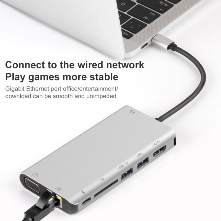 Onten 9591BD 8 in 1 USB-C / Type-C to PD USB-C / Type-C Charging + Gigabit Ethernet + Dual USB 3.0 + HDMI + VGA + SD Card Slot + 3.5mm AUX HUB, 9591BD Grey, 9591BD Silver