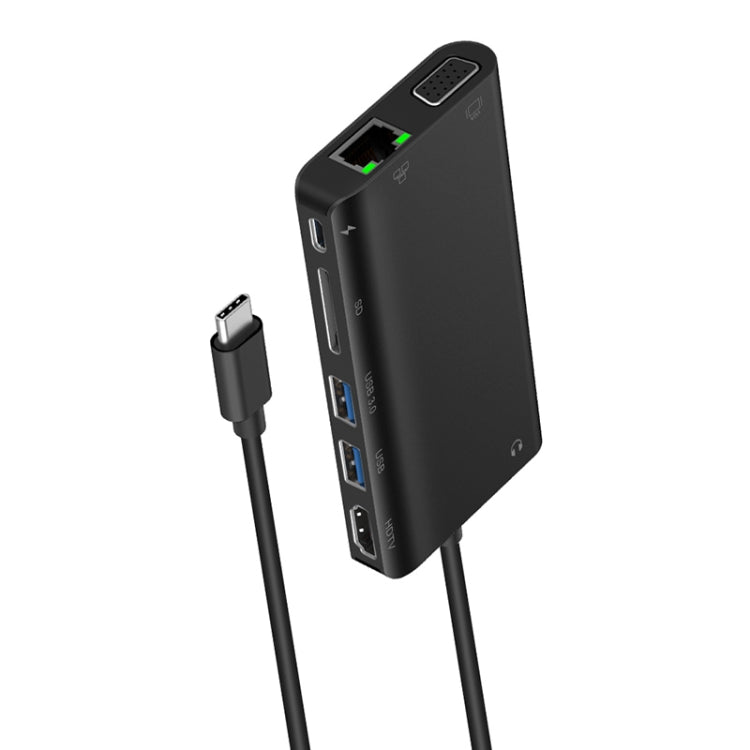 Onten 9591BD 8-in-1 USB-C-Hub: PD-Laden, Ethernet, USB 3.0, HDMI, VGA, SD-Karte, AUX (Schwarz)
