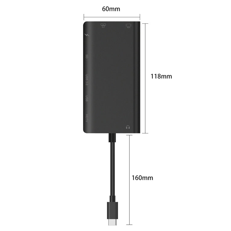 Onten 9591BD 8-in-1 USB-C-Hub: PD-Laden, Ethernet, USB 3.0, HDMI, VGA, SD-Karte, AUX (Schwarz)