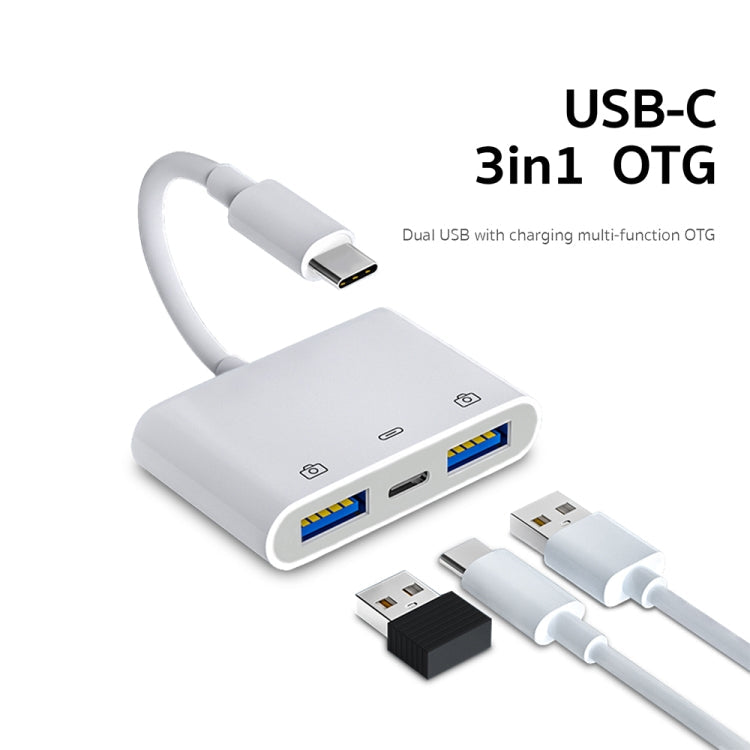 S-202 3-in-1 USB-C / Typ-C-Stecker auf Typ-C + 2 x USB-Buchse Kamera-Adapter