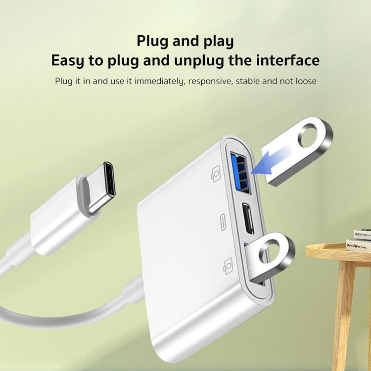 S-202 3-in-1 USB-C / Typ-C-Stecker auf Typ-C + 2 x USB-Buchse Kamera-Adapter