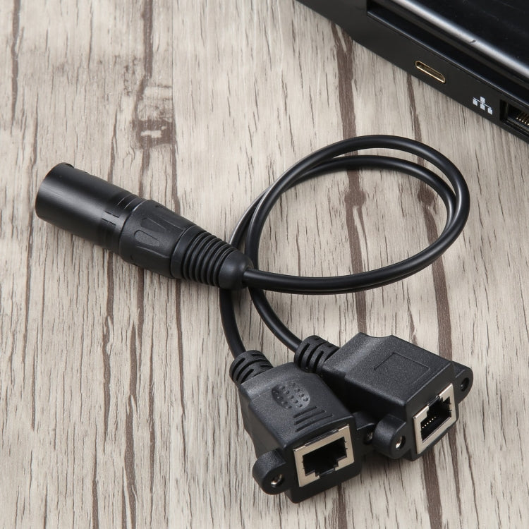 3-pin XLR Male to 2 x RJ45 Female Ethernet LAN Network Extension Cable, Cable Length: 30cm (Black)