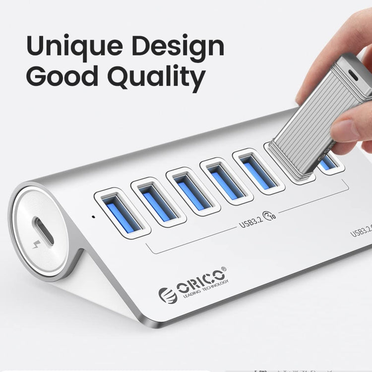 ORICO M3U7-G2 Aluminum Alloy 7-Port USB 3.2 Gen2 10Gbps HUB with 0.5m Cable, M3U7-G2 0.5m