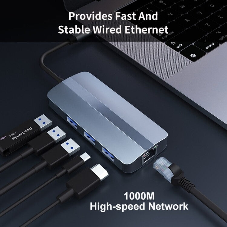BYL-2209 6 in 1 USB-C / Type-C to USB Multifunctional Docking Station HUB Adapter, BYL-2209