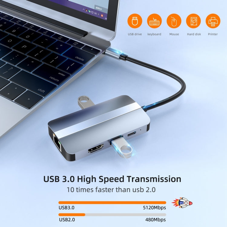 BYL-2203 6 in 1 USB-C / Type-C to USB Multifunctional Docking Station HUB Adapter, BYL-2203