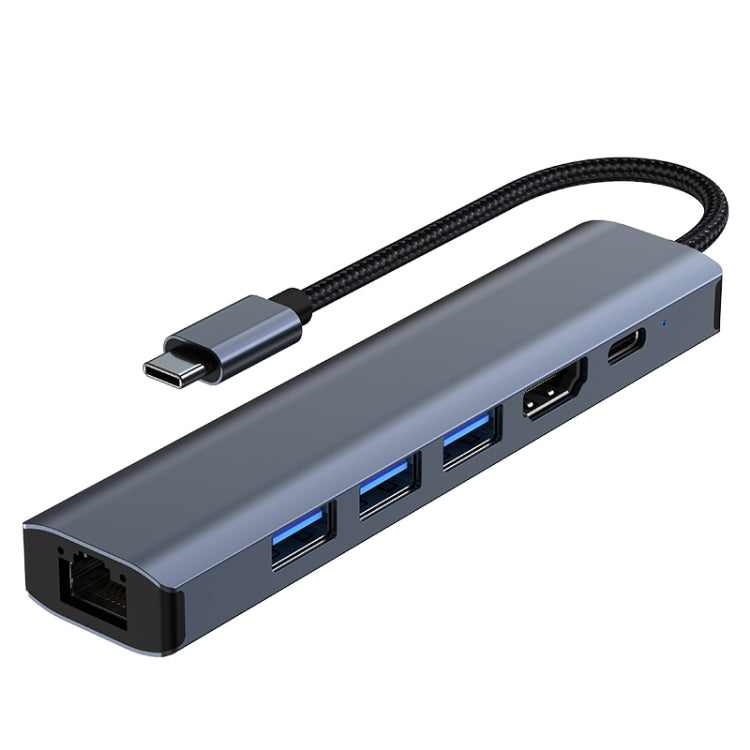 BYL-2210 6 in 1 USB-C / Type-C to USB Multifunctional Docking Station HUB Adapter with 1000M Network Port, BYL-2210