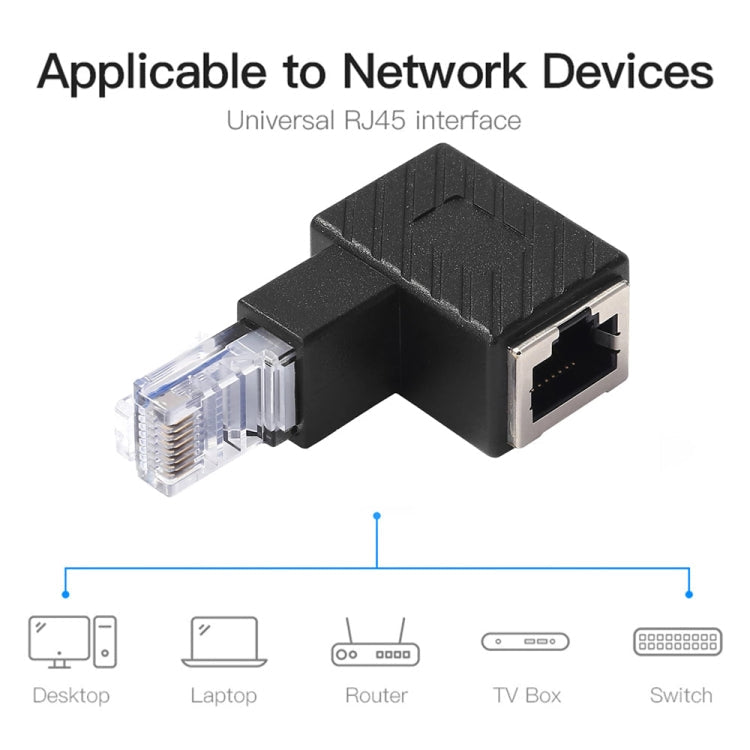 RJ45-Stecker-auf-Buchse-Konverter, 90-Grad-Winkeladapter zur Verlängerung von Cat5/Cat6-LAN-Ethernet-Netzwerkkabeln