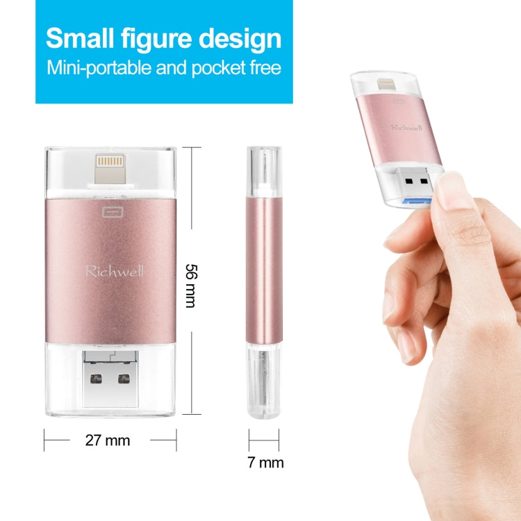 Richwell 3-in-1 128G Typ-C + 8-Pin + USB 3.0 Metall Double Cover Push-Pull Flash-Disk mit OTG-Funktion