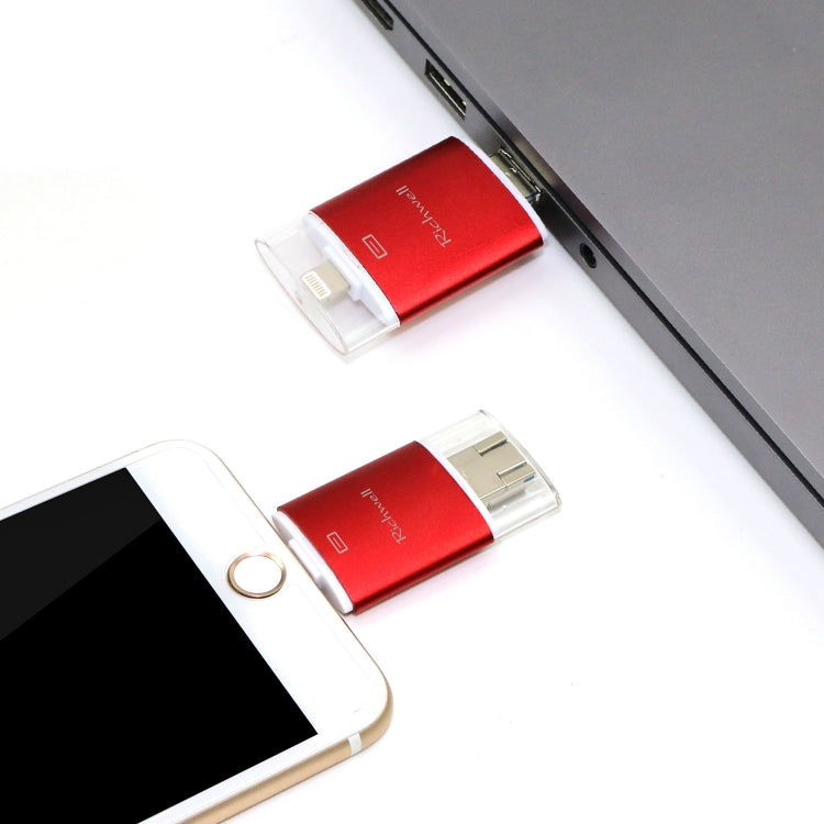 Richwell 3-in-1 128G Typ-C + 8-Pin + USB 3.0 Metall Double Cover Push-Pull Flash-Disk mit OTG-Funktion