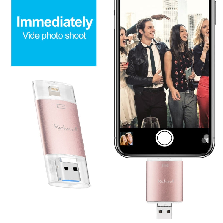 Richwell 3-in-1 128G Typ-C + 8-Pin + USB 3.0 Metall Double Cover Push-Pull Flash-Disk mit OTG-Funktion