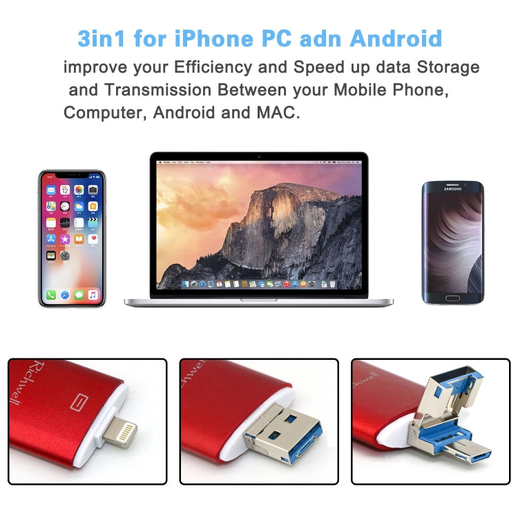 Richwell 3-in-1 128G Typ-C + 8-Pin + USB 3.0 Metall Double Cover Push-Pull Flash-Disk mit OTG-Funktion