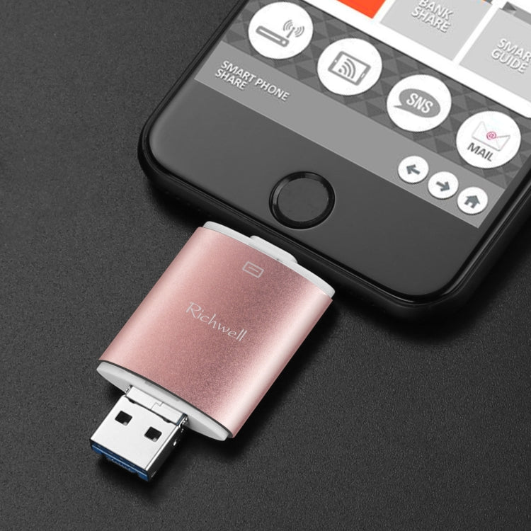 Richwell 3-in-1 128G Typ-C + 8-Pin + USB 3.0 Metall Double Cover Push-Pull Flash-Disk mit OTG-Funktion