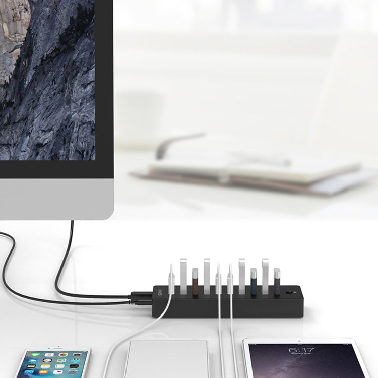 ORICO P10-U2 10-Port USB 2.0 HUB mit LED-Betriebsanzeige & 1m USB-Kabel (Schwarz)