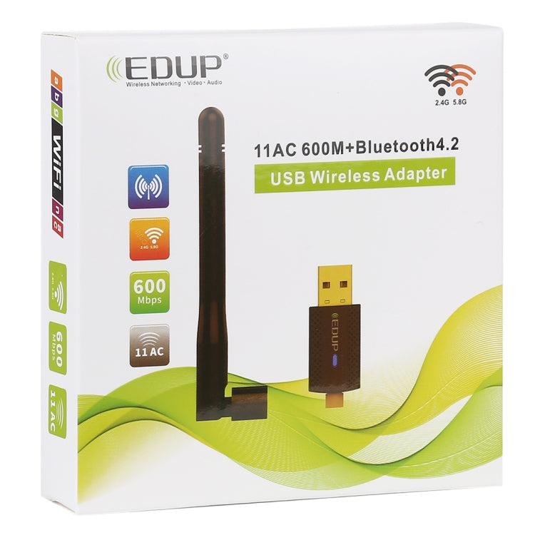 EDUP EP-AC1661 2-in-1 Bluetooth 4.2 + Dual Band 11AC 600Mbps High-Speed Wireless USB Adapter WLAN Empfänger, EP-AC1661 600Mbps