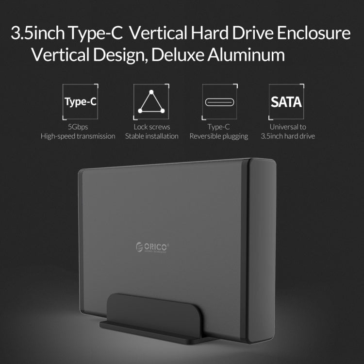 ORICO 7688C3 8TB 3,5 Zoll USB-C / Typ-C mobiles HDD-Gehäuse mit abnehmbarem Standfuß, Kabellänge: 1m