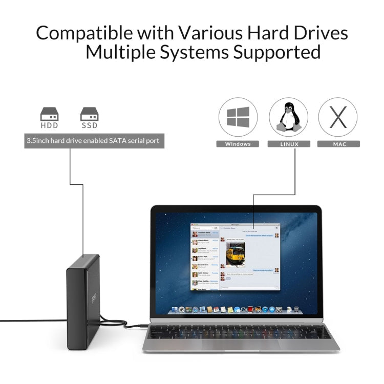 ORICO 7688C3 8TB 3,5 Zoll USB-C / Typ-C mobiles HDD-Gehäuse mit abnehmbarem Standfuß, Kabellänge: 1m