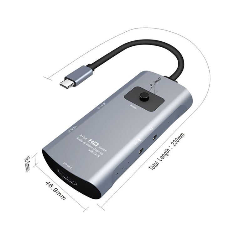 Z54A HDMI Output + 2 x HDMI Input + Mic + Audio to Type-C Video Capture Switcher with Loop, Z54A