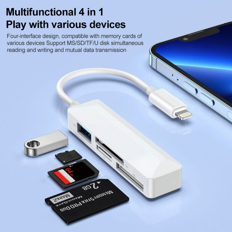 4-in-1 MS + SD + TF + USB 2.0 Multifunktions-Kartenleser für 8-Pin-Geräte