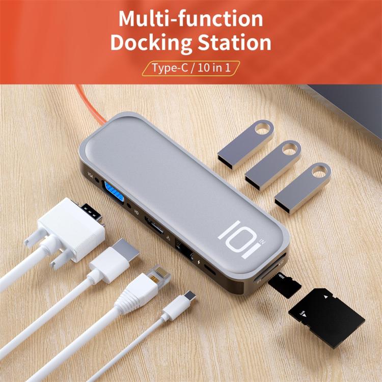 ROCK TR01 10 In 1 Type-C / USB-C to HDMI + VGA Multifunctional Extension HUB Adapter, TR01