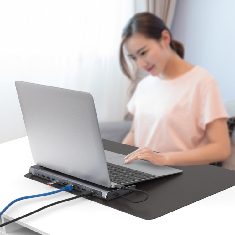 12-in-1 USB-C Hub: HDMI, USB 3.0, SD/TF, RJ45, Audio, PD Charging