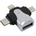 3-in-1 8 Pin + USB-C / Typ-C + Micro-USB Stecker auf USB 3.0 Buchse Zinklegierung Adapter