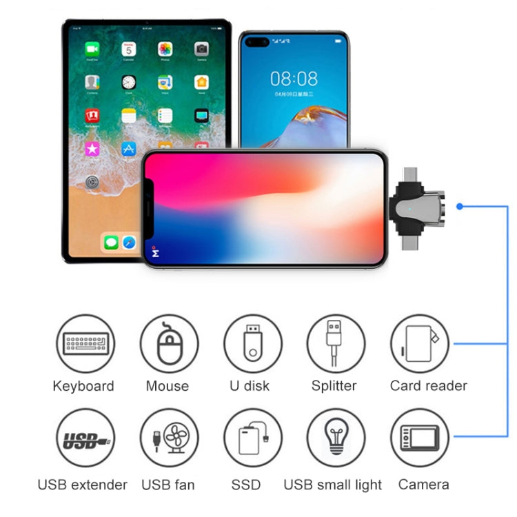 3-in-1 8 Pin + USB-C / Typ-C + Micro-USB Stecker auf USB 3.0 Buchse Zinklegierung Adapter
