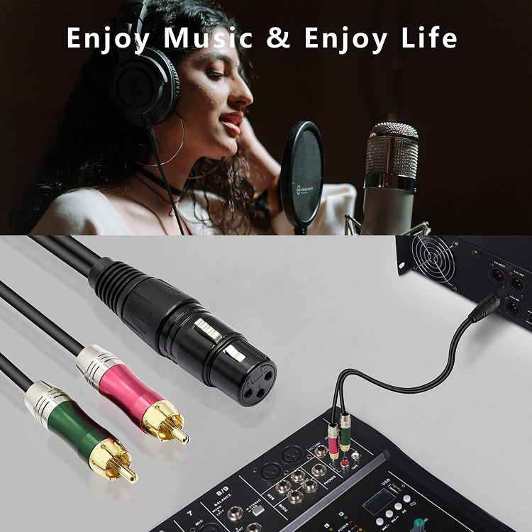 30cm Metal Head 3 Pin XLR CANNON Female to 2 RCA Male Audio Connector Adapter Cable for Microphone / Audio Equipment, 2 RCA Male