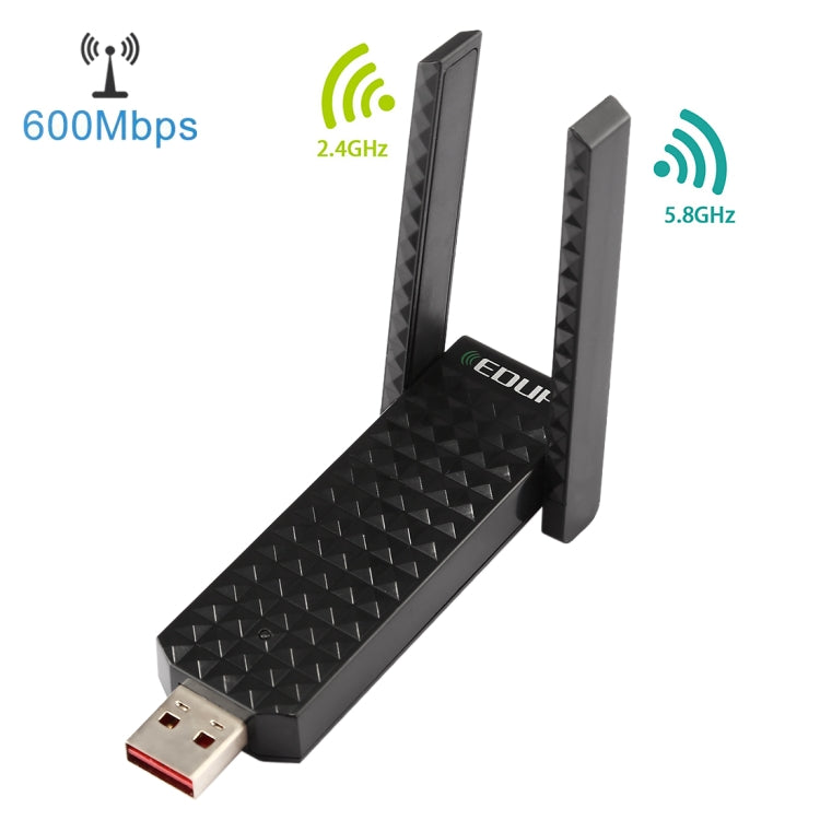 EDUP EP-AC1625 600Mbps 2,4G / 5,8GHz Dual-Band Wireless 11AC USB 2.0 Adapter Netzwerkkarte mit 2 Antennen für Laptop / PC (Schwarz)