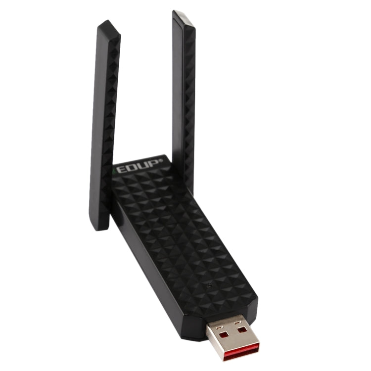 EDUP EP-AC1625 600Mbps 2,4G / 5,8GHz Dual-Band Wireless 11AC USB 2.0 Adapter Netzwerkkarte mit 2 Antennen für Laptop / PC (Schwarz)