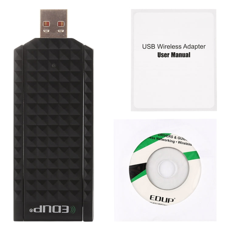 EDUP EP-AC1625 600Mbps 2,4G / 5,8GHz Dual-Band Wireless 11AC USB 2.0 Adapter Netzwerkkarte mit 2 Antennen für Laptop / PC (Schwarz)