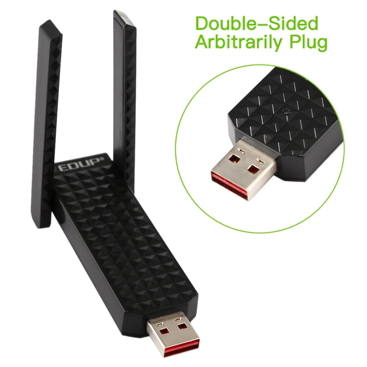 EDUP EP-AC1625 600Mbps 2,4G / 5,8GHz Dual-Band Wireless 11AC USB 2.0 Adapter Netzwerkkarte mit 2 Antennen für Laptop / PC (Schwarz)