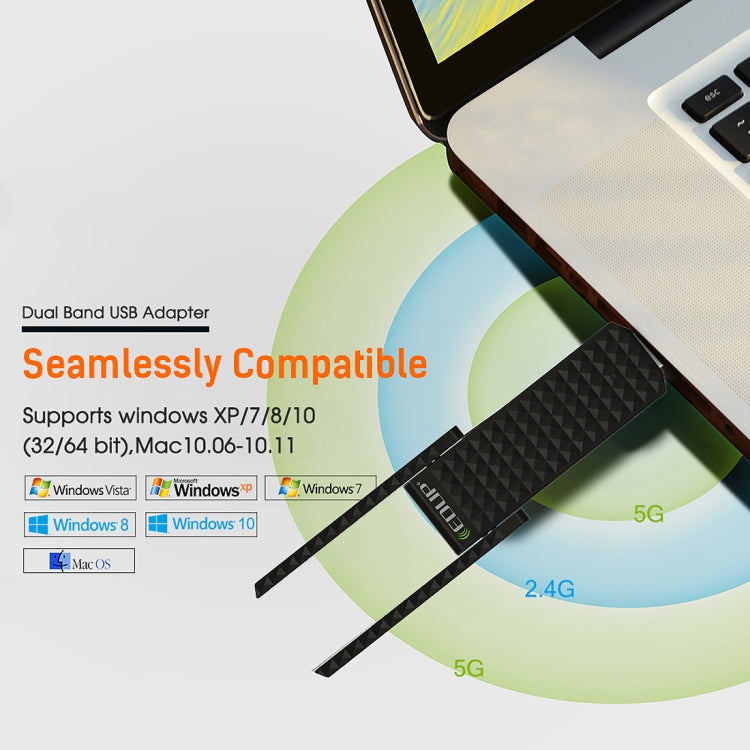 EDUP EP-AC1625 600Mbps 2,4G / 5,8GHz Dual-Band Wireless 11AC USB 2.0 Adapter Netzwerkkarte mit 2 Antennen für Laptop / PC (Schwarz)