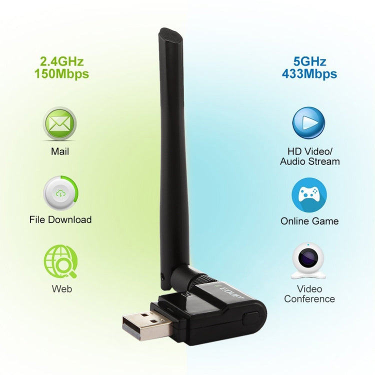 EDUP EP-AC1635 600 MBit/s Dual Band Wireless 11AC USB-Ethernet-Adapter 2dBi-Antenne für Laptop/PC, EP-AC1635