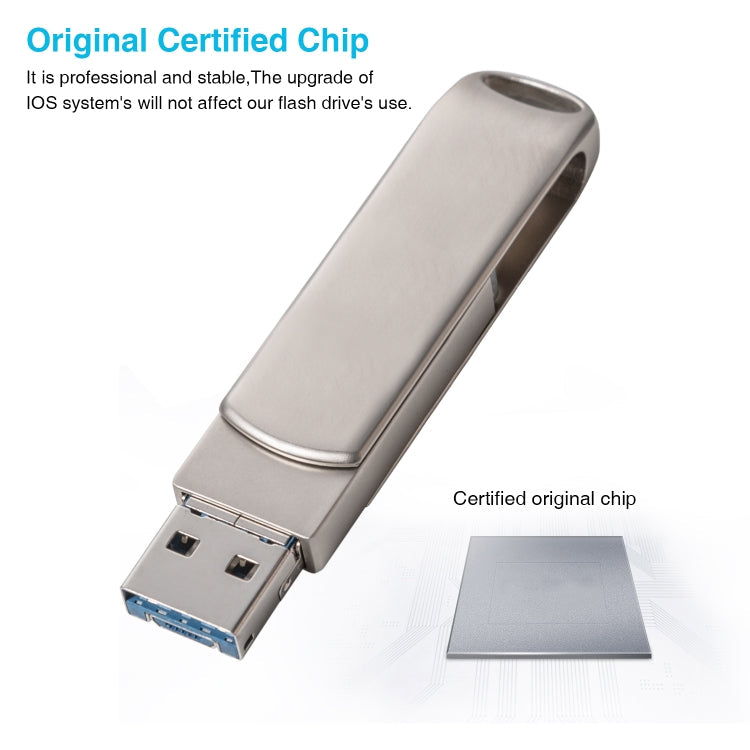 Richwell 3-in-1 128G Micro USB + 8 Pin + USB 3.0 Metall-Dreh-Schiebe-Flash-Disk mit OTG-Funktion, 128G