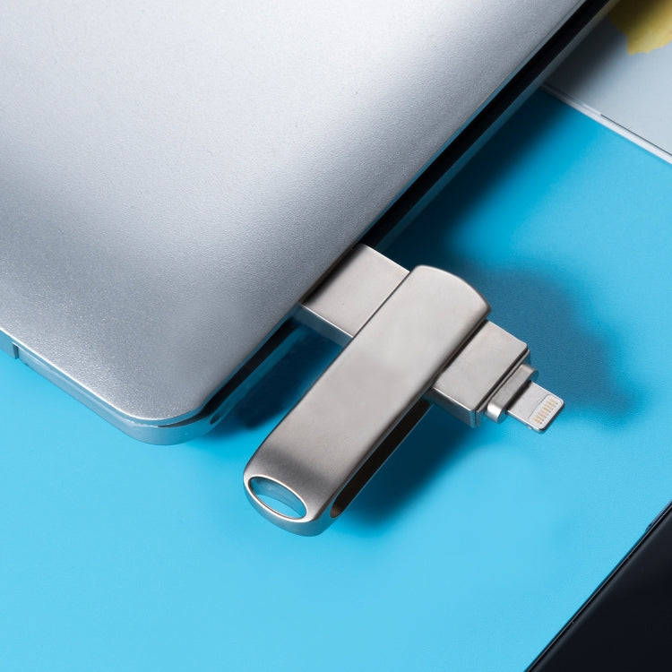 Richwell 3-in-1 128G Micro USB + 8 Pin + USB 3.0 Metall-Dreh-Schiebe-Flash-Disk mit OTG-Funktion, 128G
