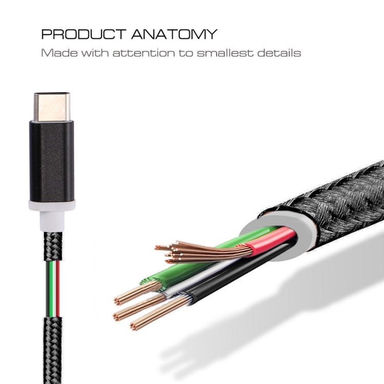 USB-C / Type-C Male to 3.5mm Female Weave Texture Audio Adapter, Length: about 10cm(Black)