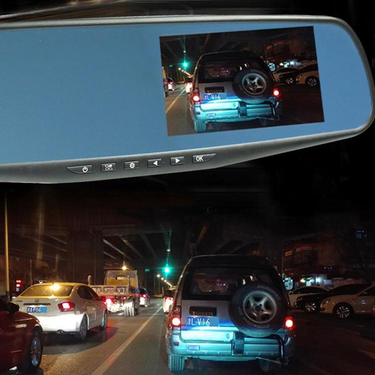 Linke Bildschirmanzeige Rückspiegel Fahrzeug-DVR, Allwinner-Programme, 2 x Kameras 1080P HD 140 Grad Weitwinkel, Unterstützung von GPS-Anschluss / Bewegungserkennung / Nachtsicht / TF-Karte / G-Sensor, Rückspiegel-Fahrzeug-DVR