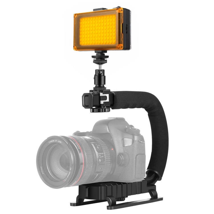 PULUZ U/C-förmiger tragbarer Hand-DV-Halterungsstabilisator + LED-Studiolicht-Kit mit Cold-Shoe-Stativkopf für alle Spiegelreflexkameras und Heim-DV-Kameras, Halterungs-Kits + LED