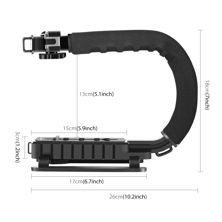 PULUZ U/C-förmiger tragbarer Hand-DV-Halterungsstabilisator + LED-Studiolicht-Kit mit Cold-Shoe-Stativkopf für alle Spiegelreflexkameras und Heim-DV-Kameras, Halterungs-Kits + LED