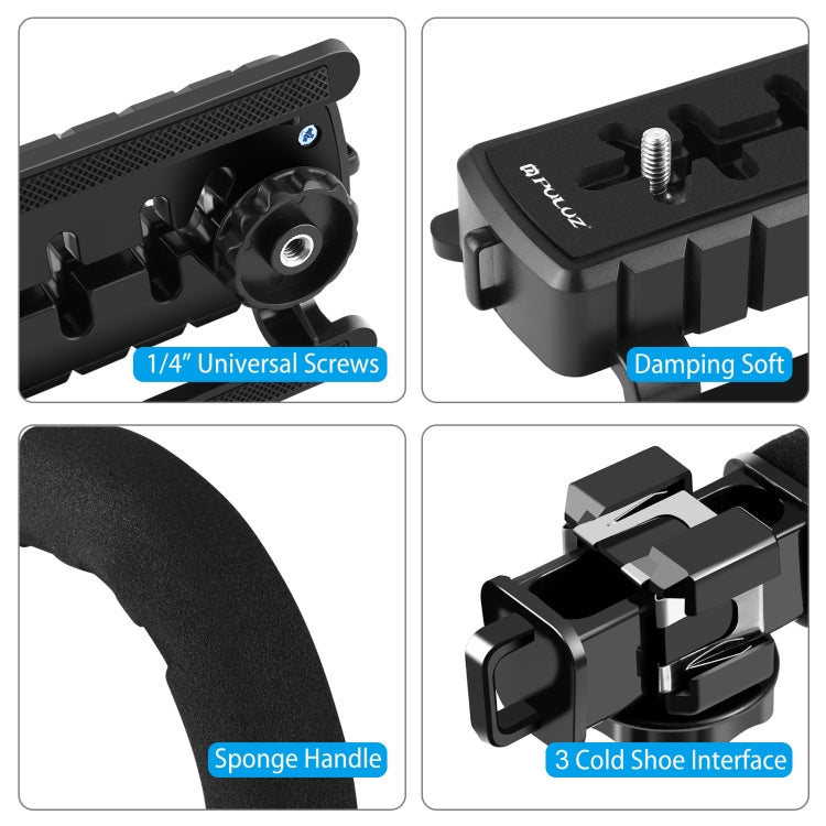 PULUZ U/C-förmiger tragbarer Hand-DV-Halterungsstabilisator + LED-Studiolicht-Kit mit Cold-Shoe-Stativkopf für alle Spiegelreflexkameras und Heim-DV-Kameras, Halterungs-Kits + LED