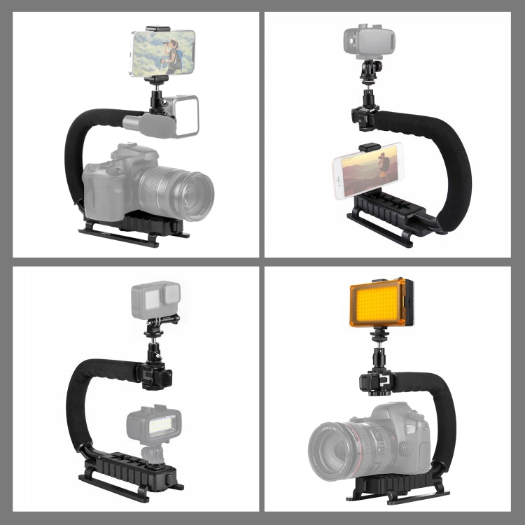 PULUZ U/C-förmiger tragbarer Hand-DV-Halterungsstabilisator + LED-Studiolicht-Kit mit Cold-Shoe-Stativkopf für alle Spiegelreflexkameras und Heim-DV-Kameras, Halterungs-Kits + LED