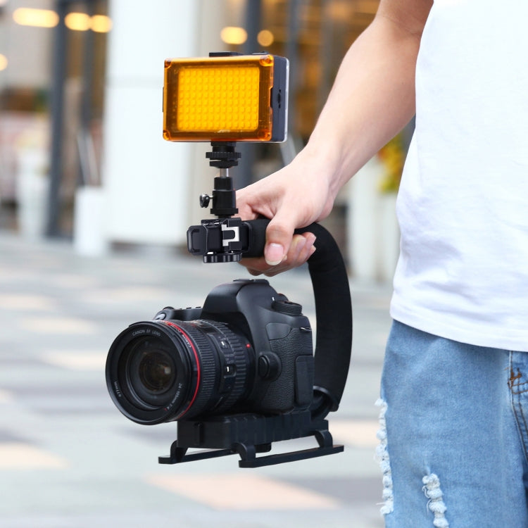 PULUZ U/C-förmiger tragbarer Hand-DV-Halterungsstabilisator + LED-Studiolicht-Kit mit Cold-Shoe-Stativkopf für alle Spiegelreflexkameras und Heim-DV-Kameras, Halterungs-Kits + LED